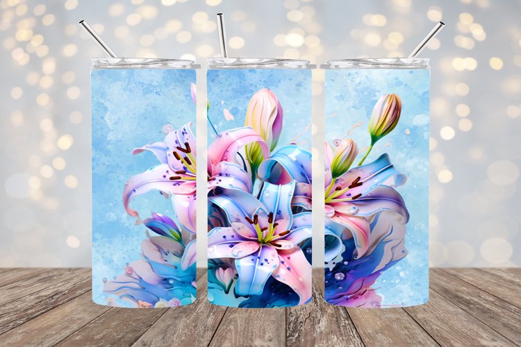 3D Watercolor Lillies - 20oz Sublimation - PNG Design