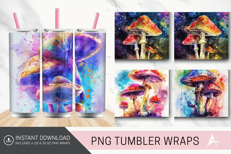 3D Watercolor Mushroom Tumbler wrap