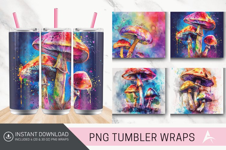 3D Watercolor Mushroom Tumbler wrap example image 1