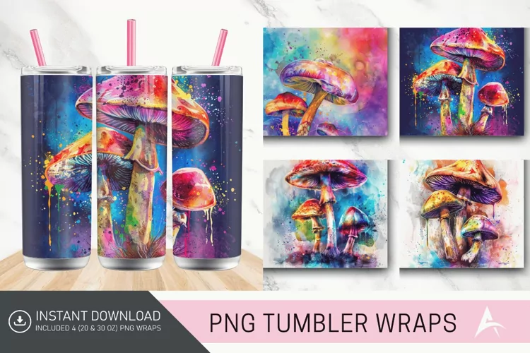 3D Watercolor Mushroom Tumbler wrap