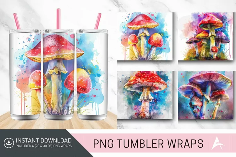 3D Watercolor Mushroom Tumbler wrap