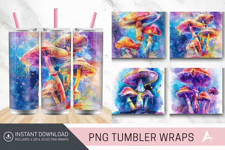3D Watercolor Mushroom Tumbler wrap