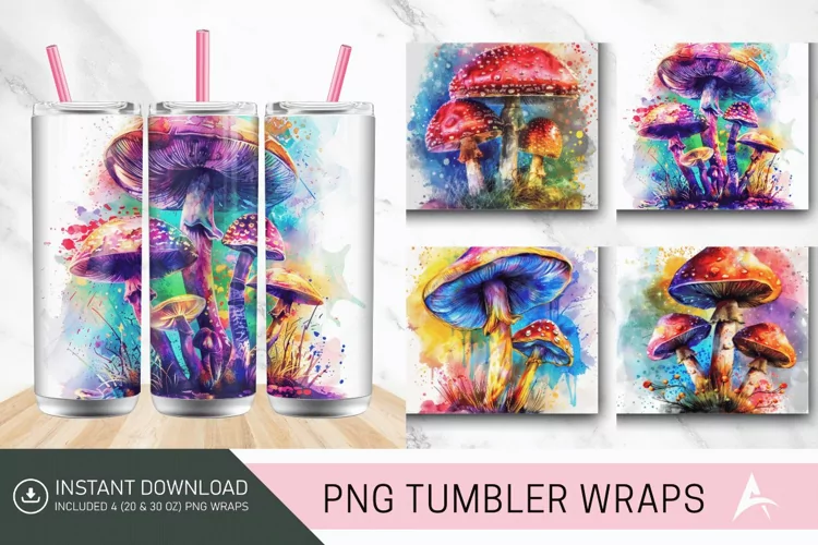 3D Watercolor Mushroom Tumbler wrap