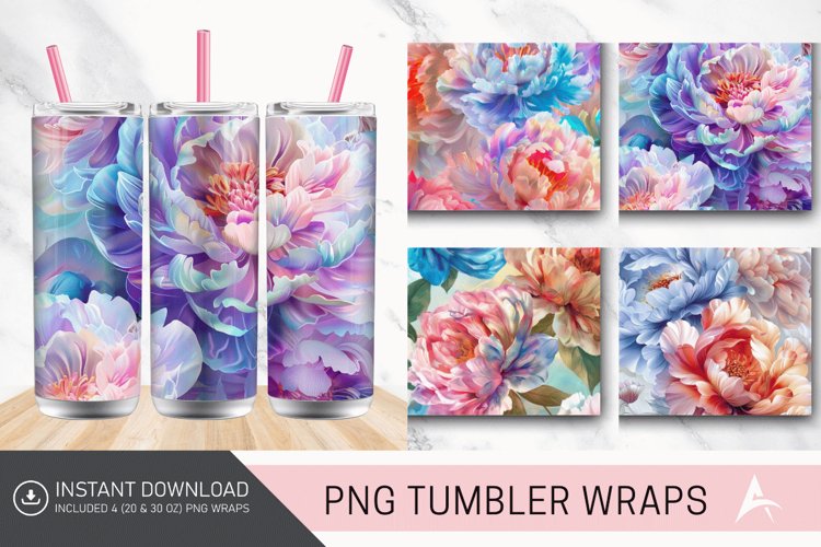 3D Watercolor Peonies Flower Tumbler wrap example image 1