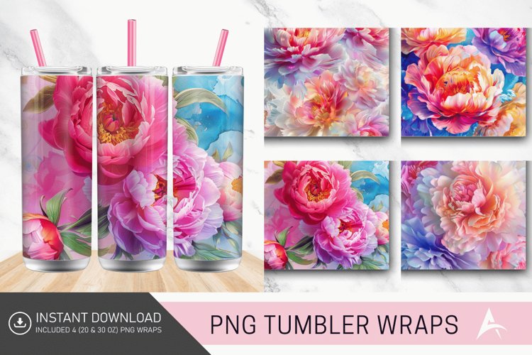 3D Watercolor Peonies Flower Tumbler wrap example image 1