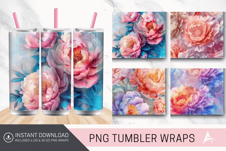 3D Watercolor Peonies Flower Tumbler wrap example image 1