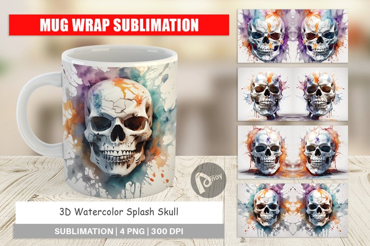 Mug Wrap Design 3D Watercolor Splash Skull