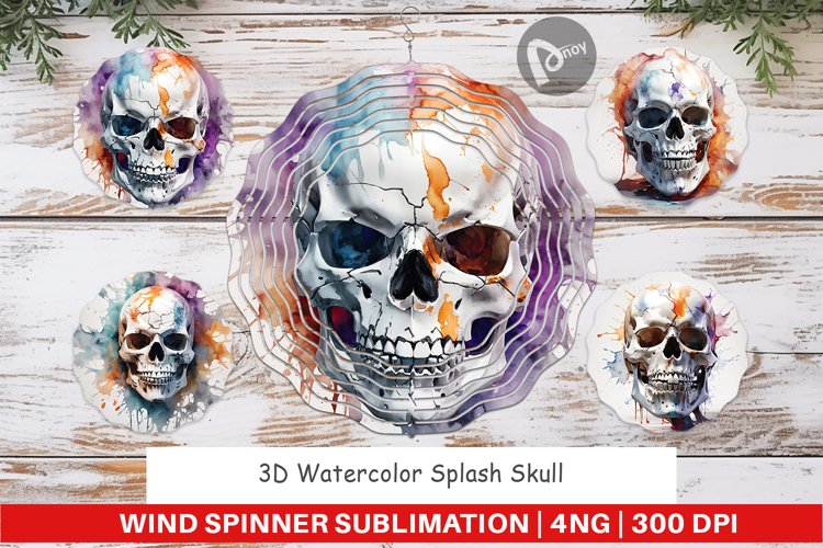 Wind Spinner 3D Watercolor Splash Skull
