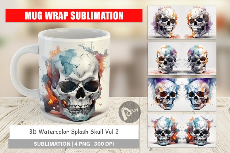 Mug Wrap Design 3D Watercolor Splash Skull
