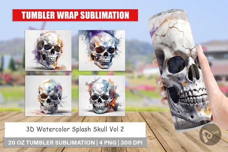 Tumbler Wrap 3D Watercolor Splash Skull