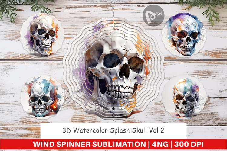 Wind Spinner 3D Watercolor Splash Skull