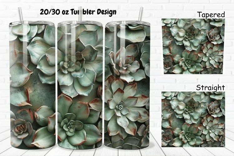 3D Watercolor Succulent Flowers 20/30oz Skinny Tumbler
