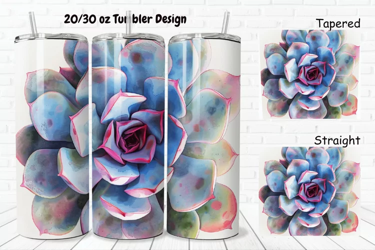 3D Watercolor Succulent Flowers 20/30oz Skinny Tumbler