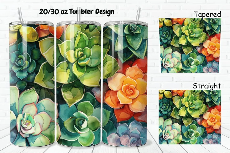 3D Watercolor Succulent Flowers 20/30oz Skinny Tumbler