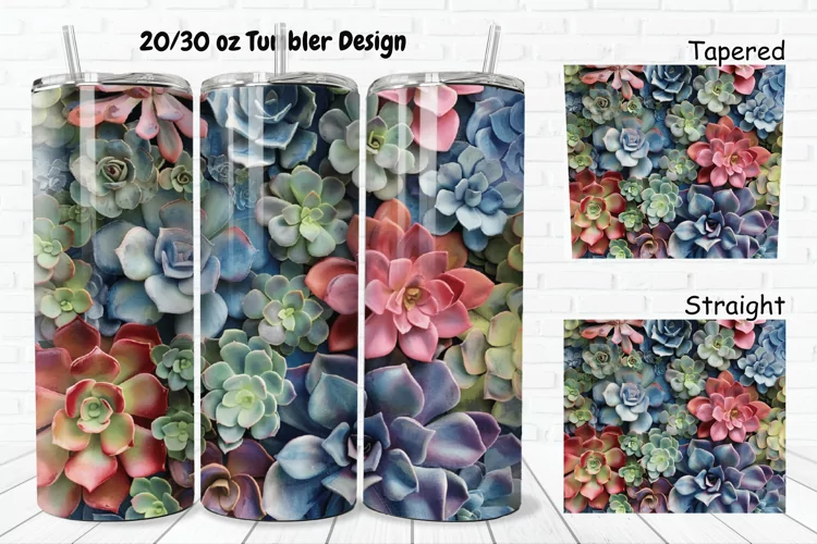 3D Watercolor Succulent Flowers 20/30oz Skinny Tumbler