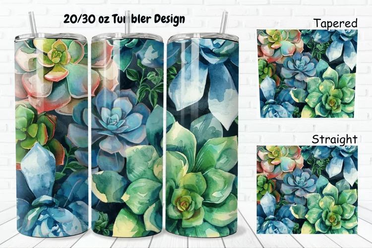 3D Watercolor Succulent Flowers 20/30oz Skinny Tumbler