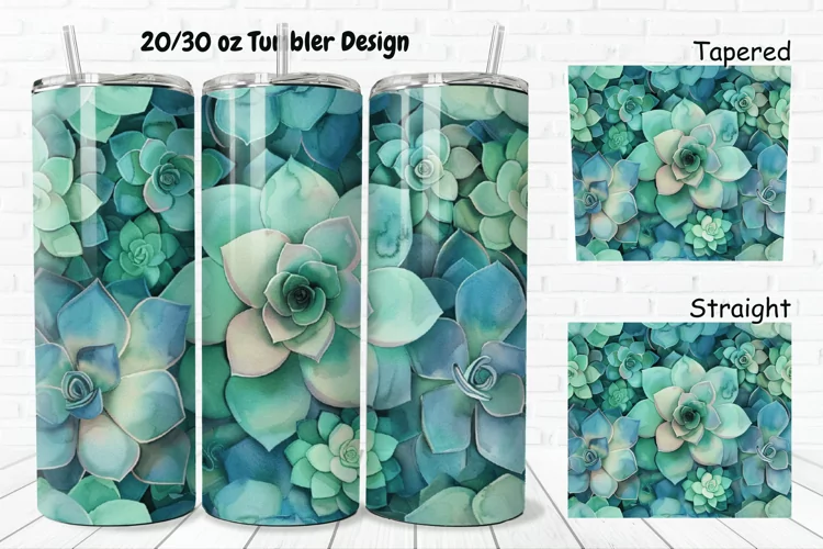 3D Watercolor Succulent Flowers 20/30oz Skinny Tumbler