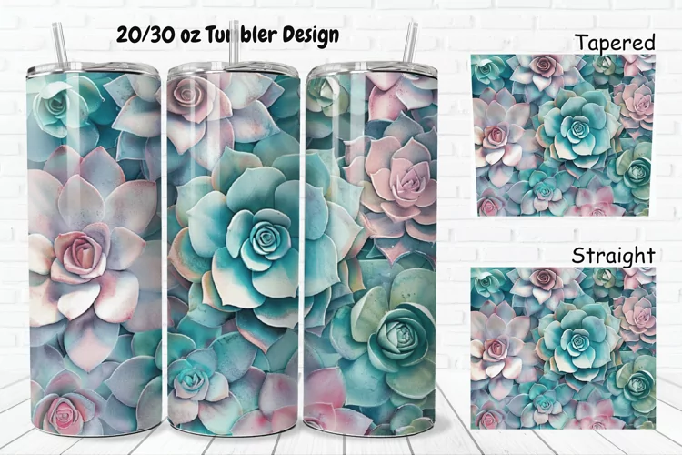 3D Watercolor Succulent Flowers 20/30oz Skinny Tumbler