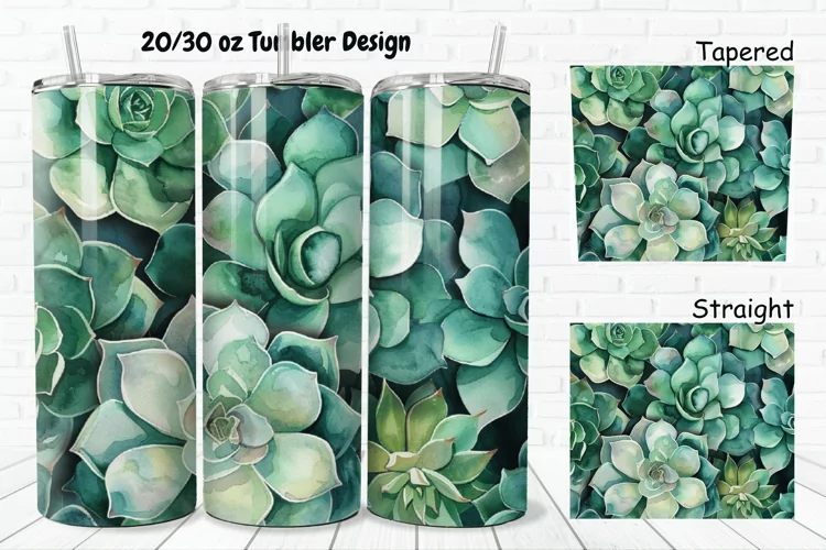 3D Watercolor Succulent Flowers 20/30oz Skinny Tumbler