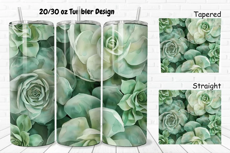 3D Watercolor Succulent Flowers 20/30oz Skinny Tumbler