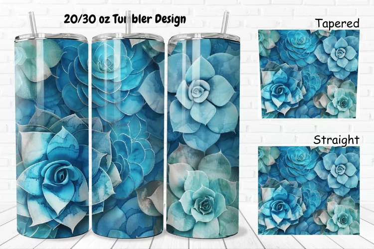 3D Watercolor Succulent Flowers 20/30oz Skinny Tumbler