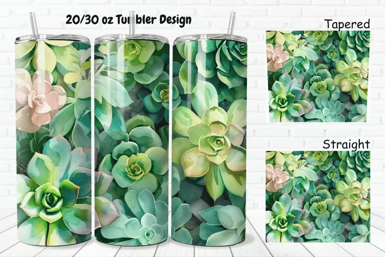 3D Watercolor Succulent Flowers 20/30oz Skinny Tumbler
