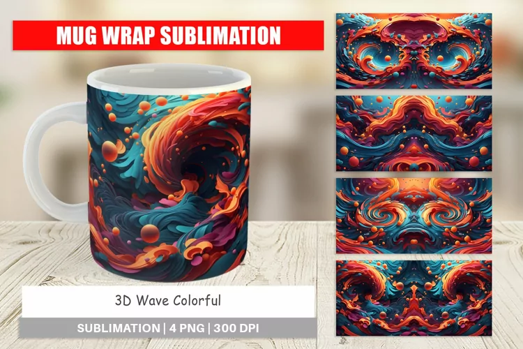 Mug sublimation design 3D Wave Colorful