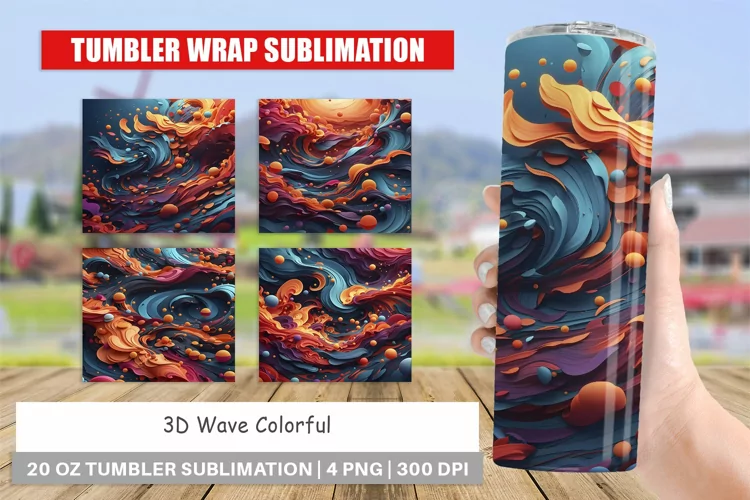 Tumbler Sublimation Wrap 3D Wave Colorful
