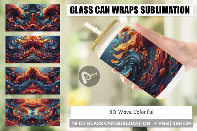 Glass Can Wraps 3D Wave Colorful