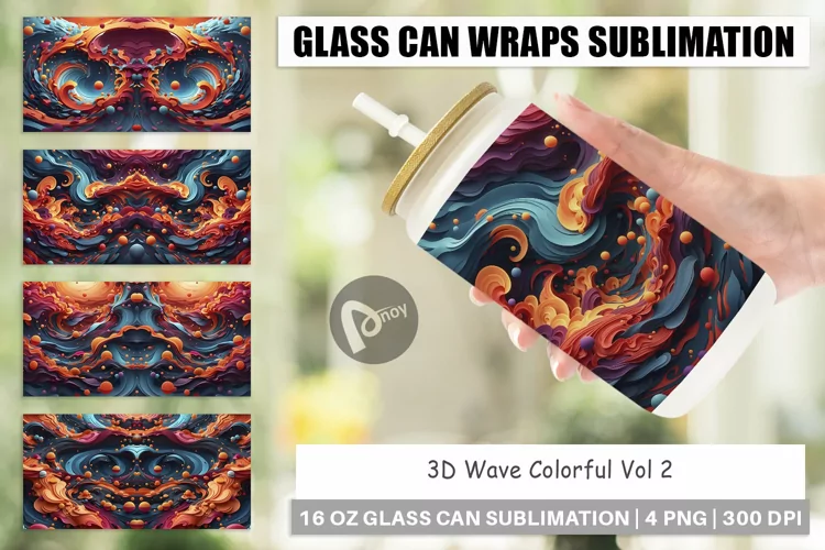 Glass Can Wraps 3D Wave Colorful