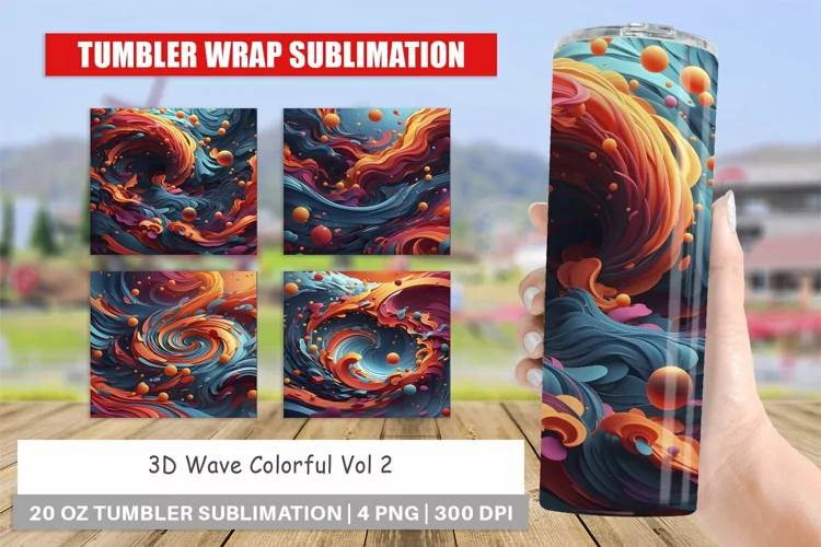 Tumbler Sublimation Wrap 3D Wave Colorful