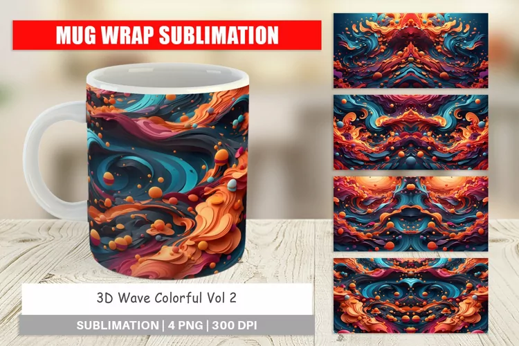 Mug sublimation design 3D Wave Colorful