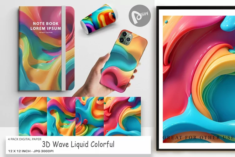 Digital Paper 3D Wave Liquid Colorful