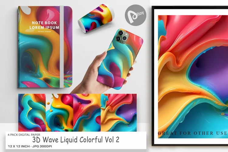 Digital Paper 3D Wave Liquid Colorful