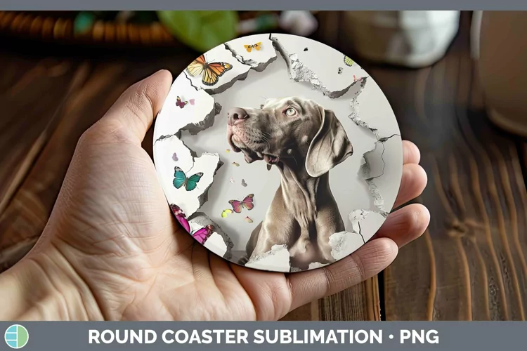 3D Weimaraner Round Coaster | Sublimation Coaster Designs