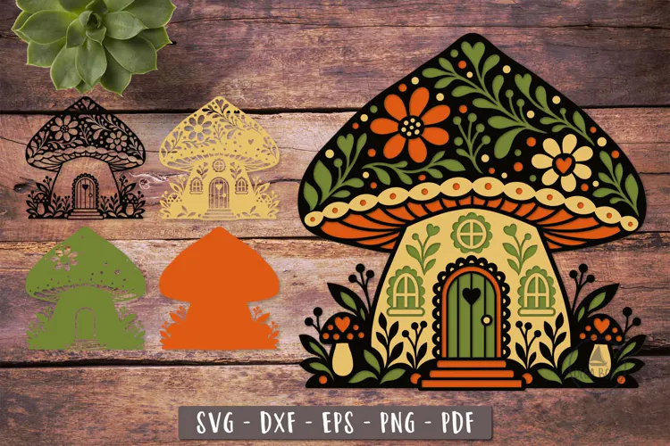 3d Whimsical Mushroom Fairy House SVG Layered design