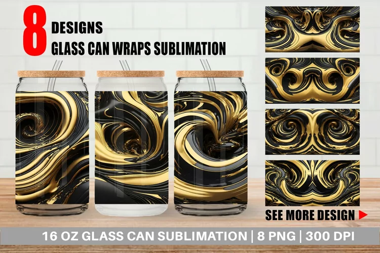 3D Whirlpool Black Gold Glass Can Wraps
