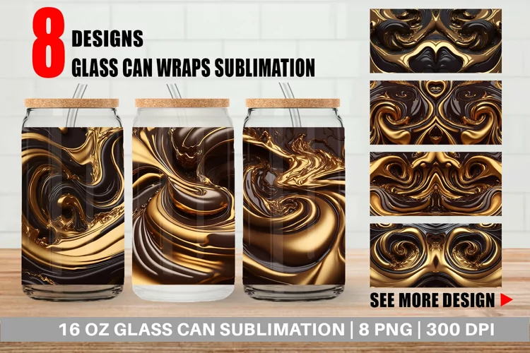 3D Whirlpool Gold Brown Glass Can Wraps