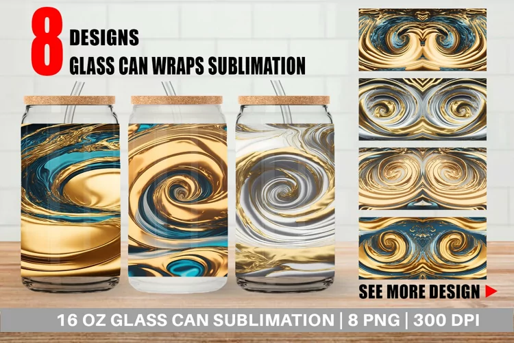 3D Whirlpool Gold Color Glass Can Wraps