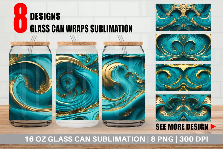 3D Whirlpool Gold Turquoise Glass Can Wraps