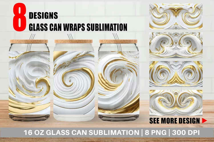 3D Whirlpool White Gold Glass Can Wraps