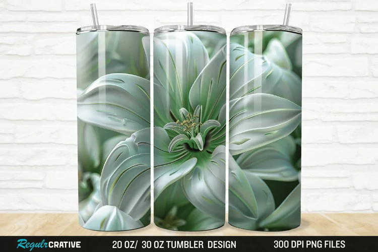 3D White And Green Flowers 20/30oz Skinny Tumbler