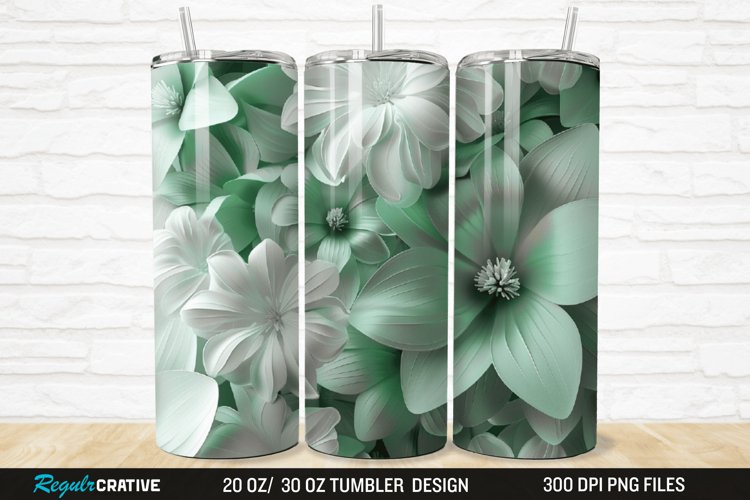 3D White And Green Flowers 20/30oz Skinny Tumbler example image 1