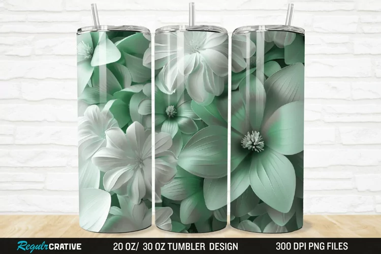 3D White And Green Flowers 20/30oz Skinny Tumbler