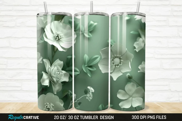 3D White And Green Flowers 20/30oz Skinny Tumbler