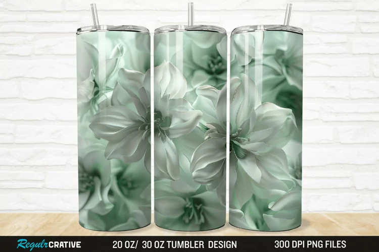3D White And Green Flowers 20/30oz Skinny Tumbler