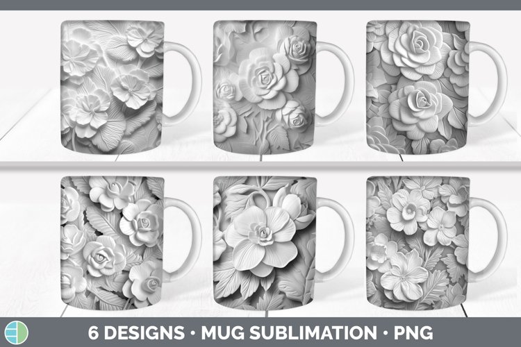 3D White Begonia Flowers Mug Wrap | Sublimation Coffee Cup D