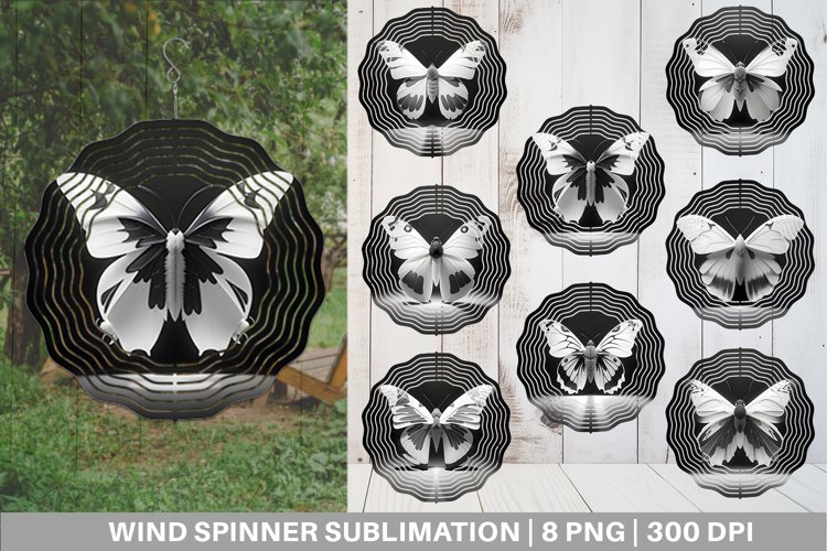 Wind Spinner 3D White Black Butterfly | Sublimation Spinner