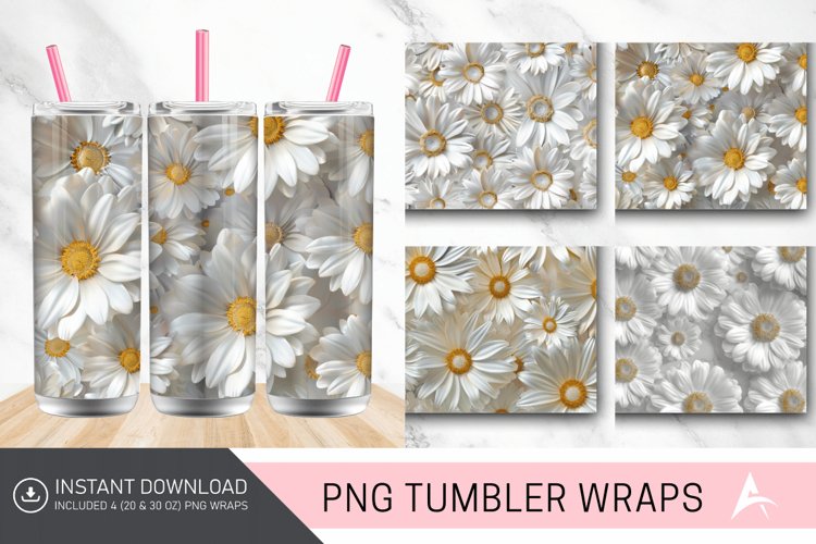 3D White Daisy Flowers Tumbler wrap example image 1