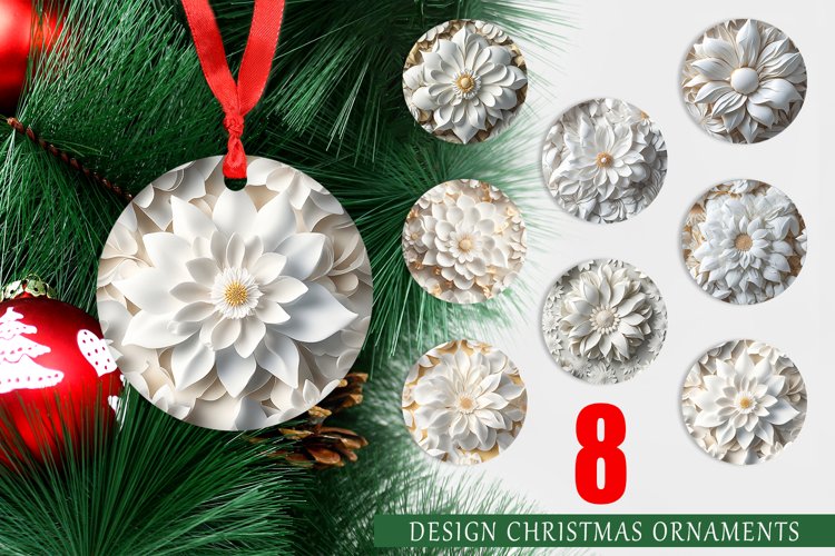3D White Flower Christmas Ornaments